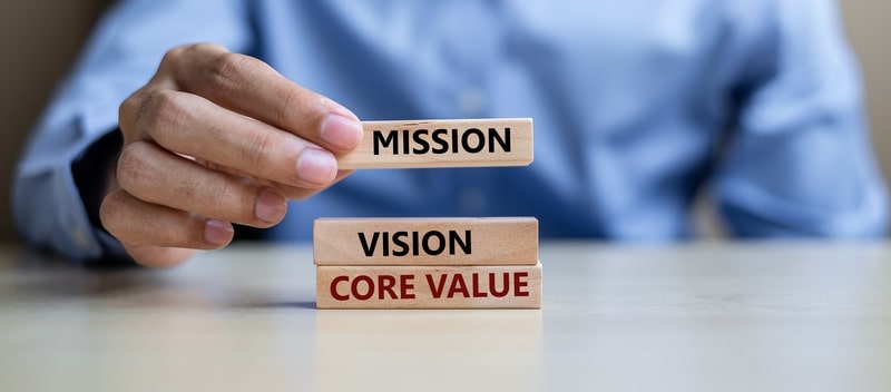 Mission vision core value wooden blocks (achieving MVP)
